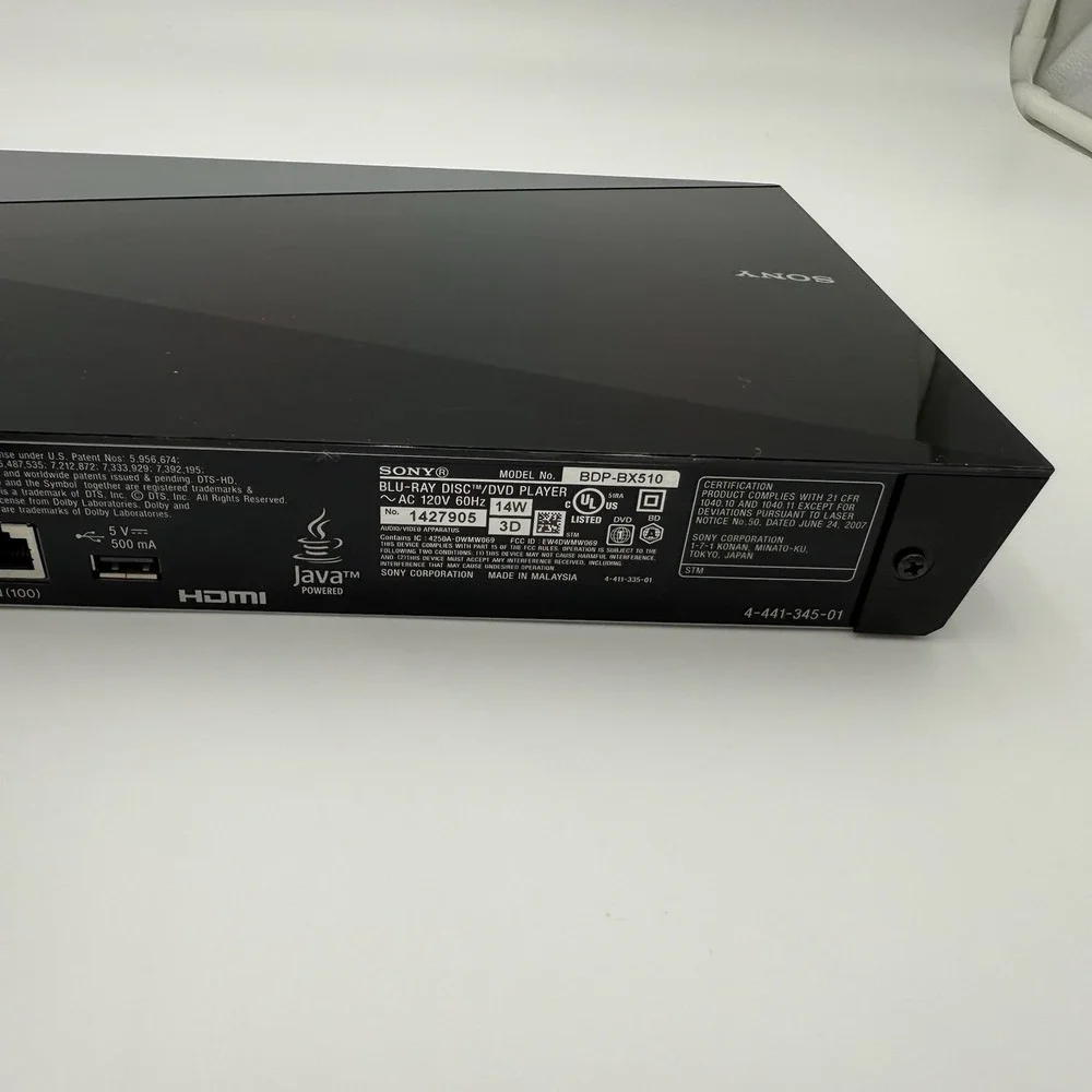 Sony BDP-S5100 3D Blu-ray Disc / DVD Player No Remote